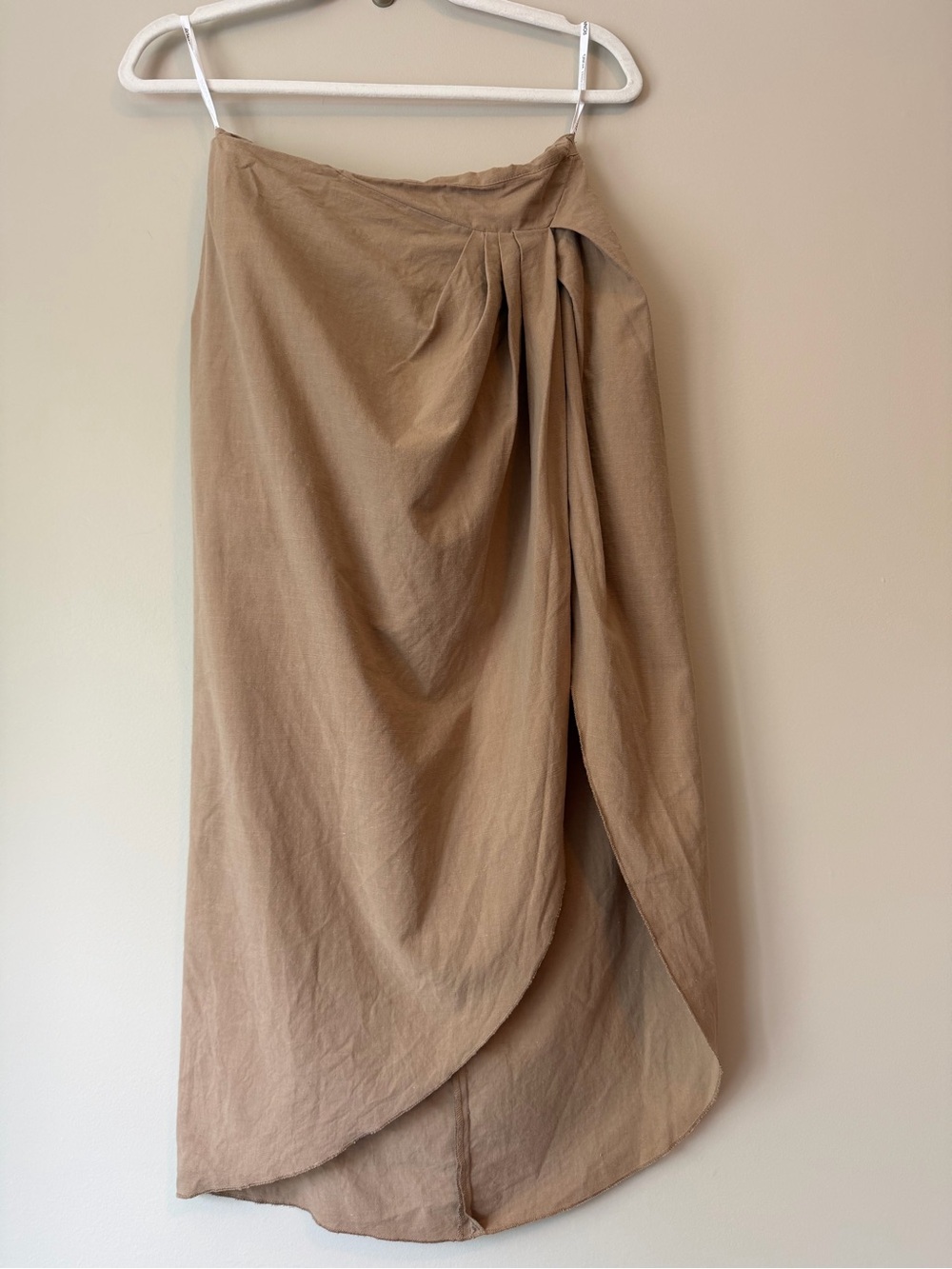 Ronny Kobo Greg Asymmetrical Wrap Skirt Sz S Tan Linen Cotton Midi VGUC